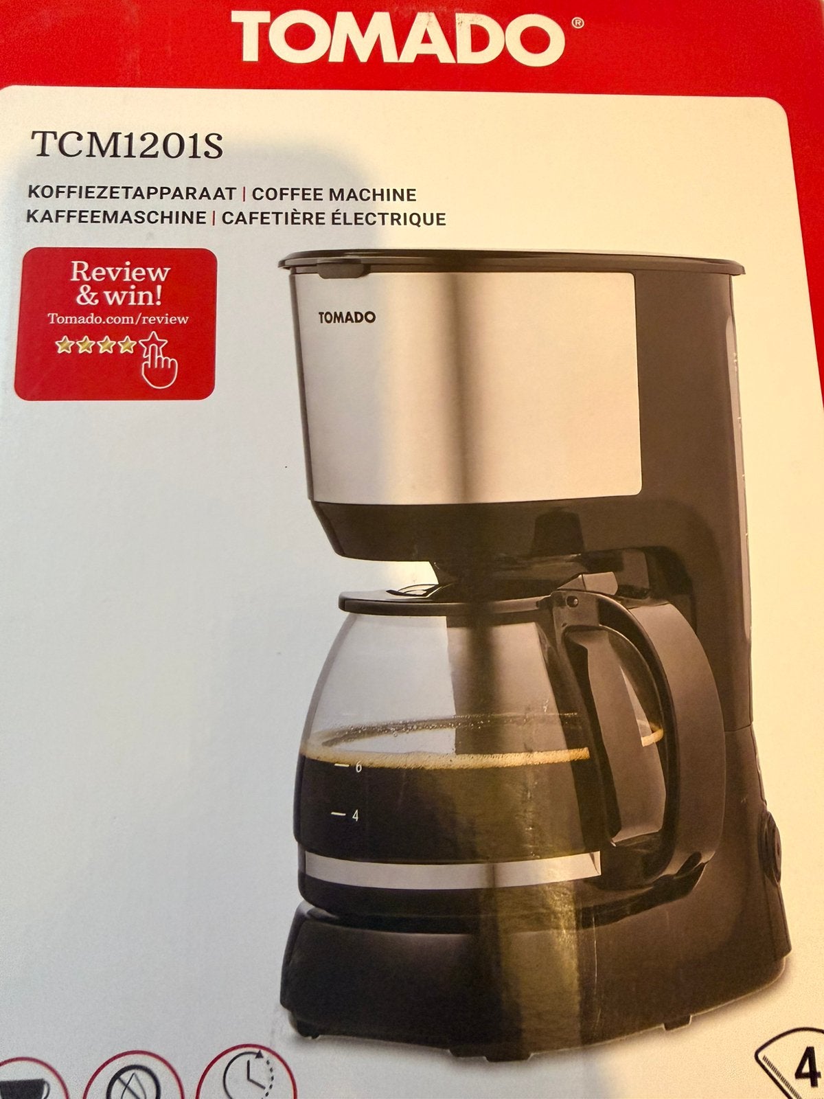 Tomado TCM1201S Koffiezetapparaat - Nieuw in doos, Ophalen, Zo goed als nieuw, Koffiemachine