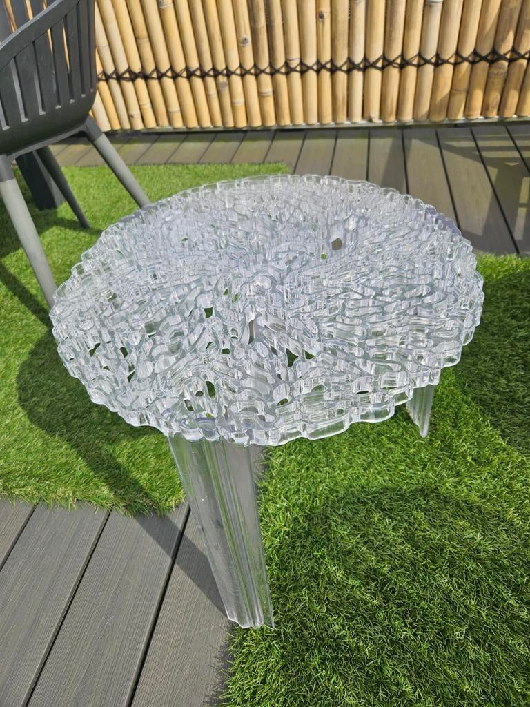 Kartell Plexiglas Tafel - Uniek Design, Minder dan 45 cm, Gebruikt, Modern, Design, Transparant, Rond