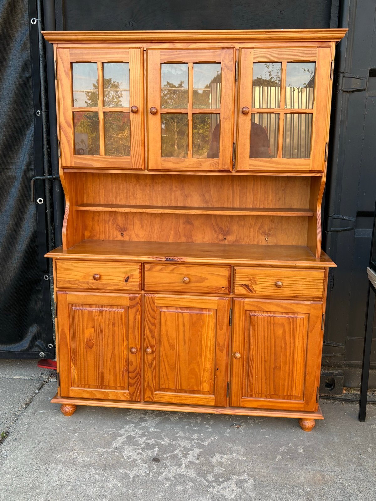 Grenen buffetkast / servieskast met vitrine en lades, Ophalen of Verzenden, H, Y, Y