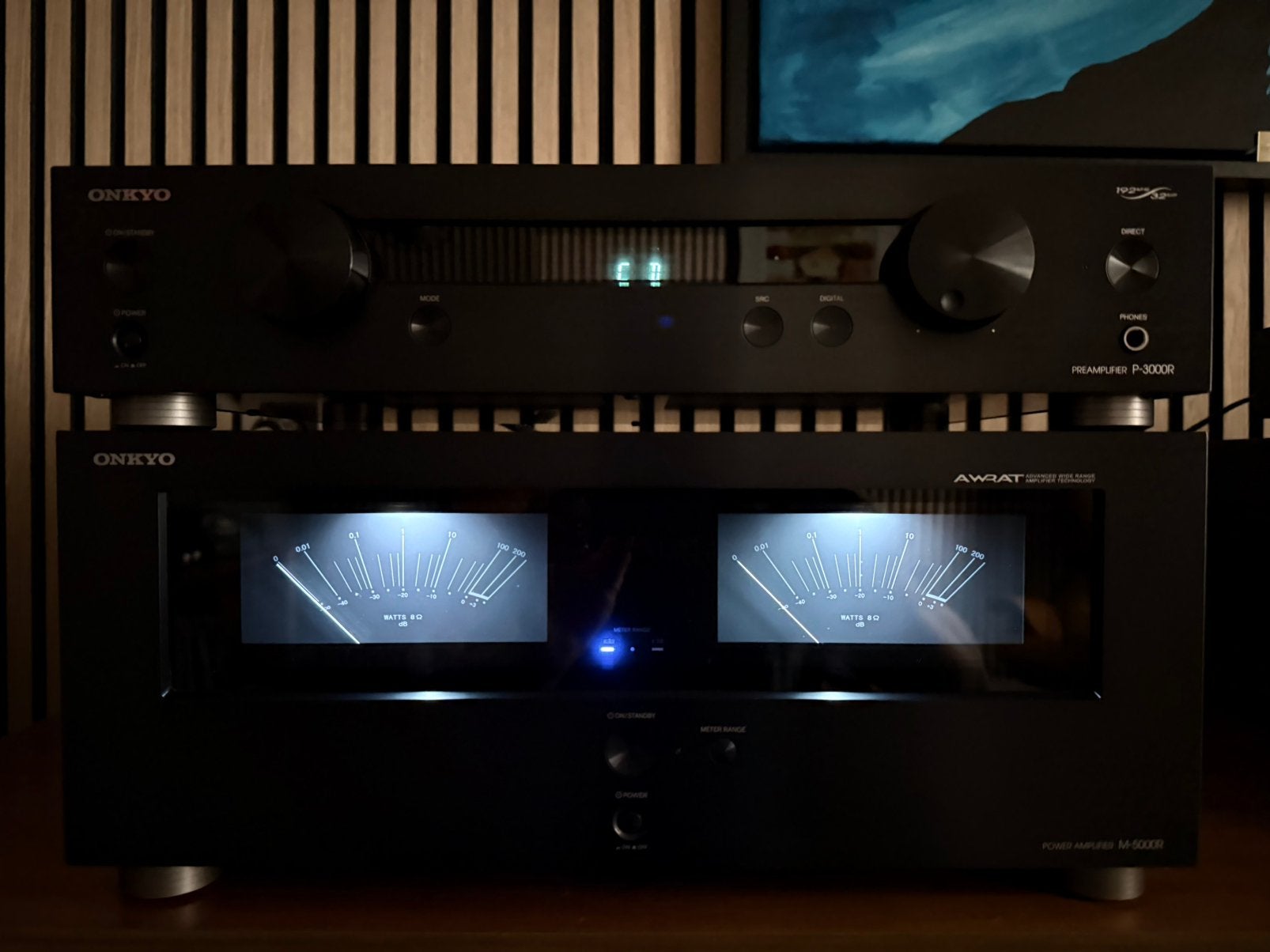 Onkyo M-5000R en P-3000R, NIEUWSTAAT, waanzinnige set., Ophalen, Contact@vintageaudiobreda.nl, Zo goed als nieuw, 60 tot 120 watt