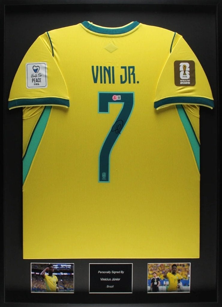 Vinicius Junior Brazilië WK 2026 ingelijst thuis Shirt, Verzamelen, Buitenlandse clubs, Soccersignings.nl, Shirt, Nieuw