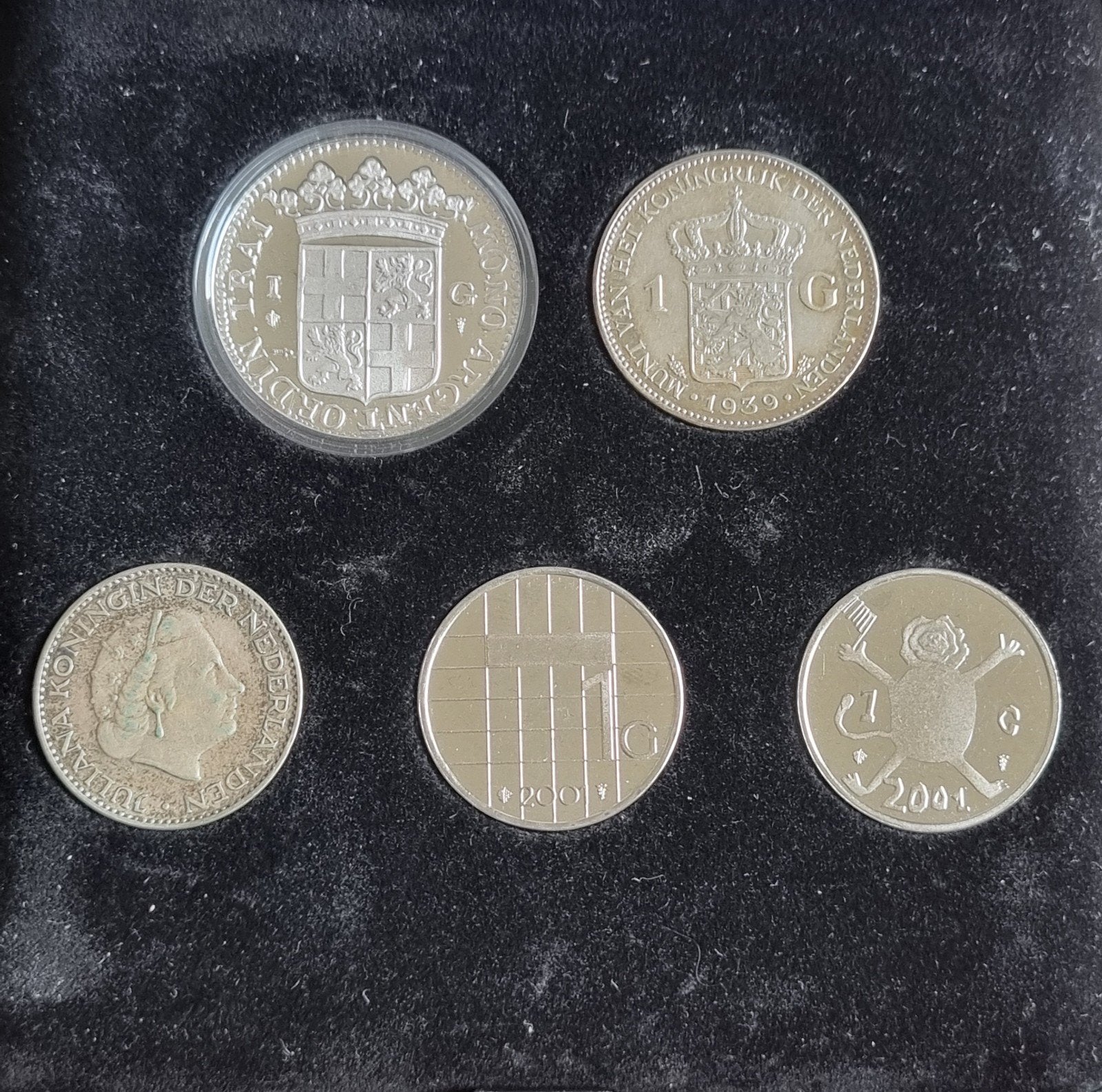 Piekenset - Met zilveren guldens en penning., 1 gulden, Setje, Zilver, Ophalen of Verzenden