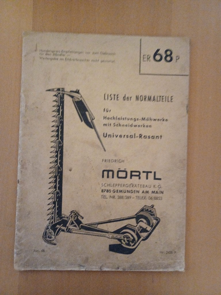 Onderdelenboek maaibalk Mörtl ER68P, Ophalen of Verzenden, Gelezen, Tractor en Landbouw