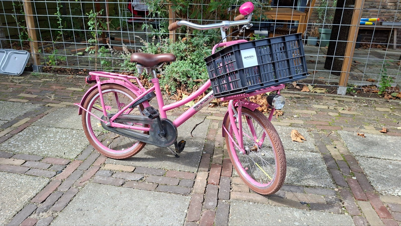 Roze kinderfiets 20 inch met mandje, Ophalen, Gebruikt, Onbekend, Terugtraprem