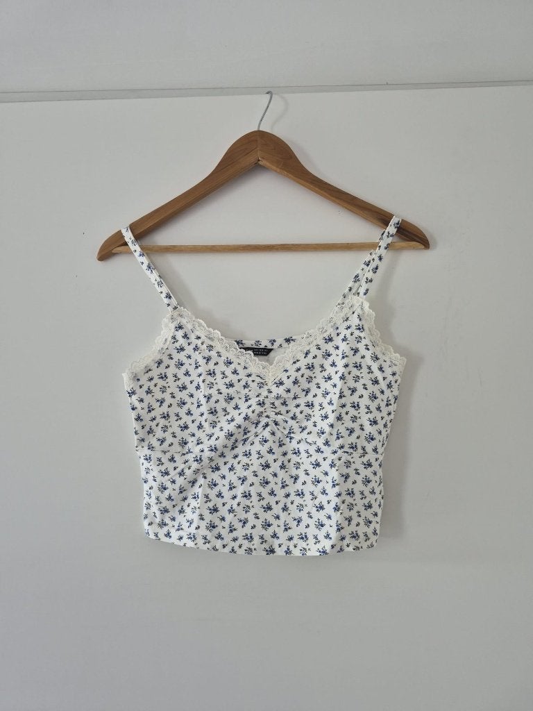 Crop top Shein maat XS dames - wit / blauw, Kleding | Dames, Tops, Wit, Ophalen of Verzenden, Zo goed als nieuw, Zonder mouw