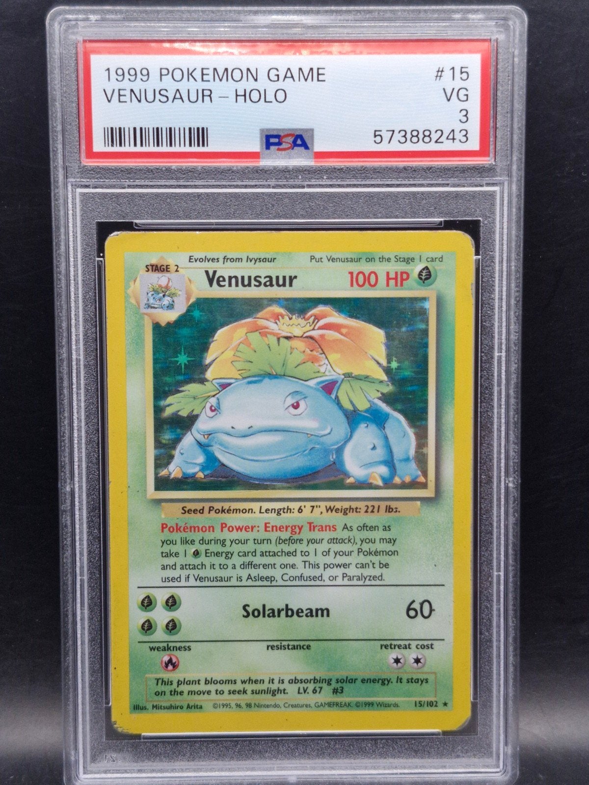 Venusaur 1999 base set holo #15 PSA 3, Verzenden, Gebruikt, Losse kaart