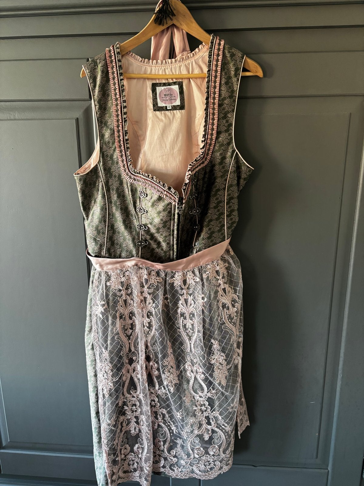 Dirndl MarJo, groen/roze incl shirt Maat 50, Maat 46/48 (XL) of groter, Nieuw, Ophalen of Verzenden, Knielengte