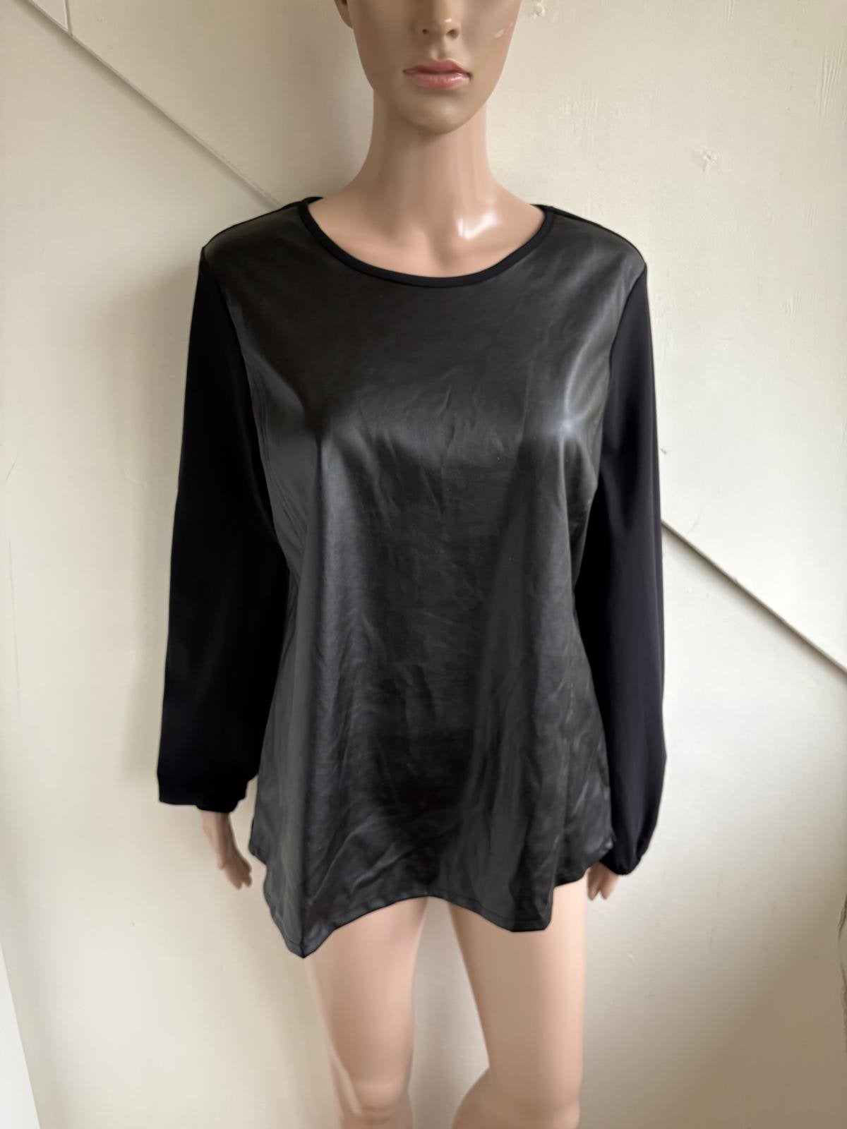 Studio Anneloes top blouse maat L zwart pu-leer travelstof, Ophalen of Verzenden, Zo goed als nieuw, Maat 42/44 (L), Zwart