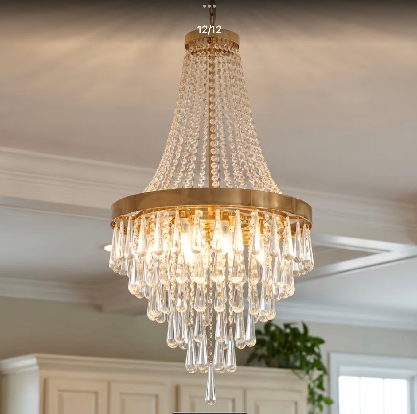 Luxe Kristallen Kroonluchter - Goudkleurig, Ophalen, Nieuw, Glas, E14 (klein)