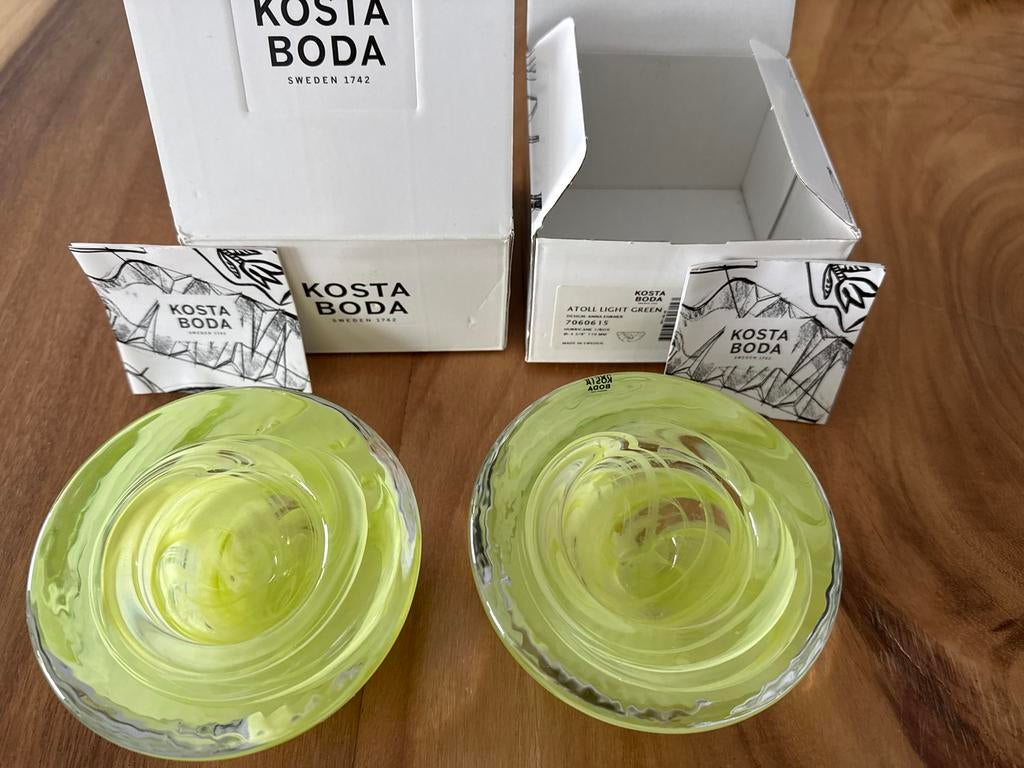 Kosta Boda Atoll Lichtgroene Glazen Schalen (2 stuks), Ophalen of Verzenden
