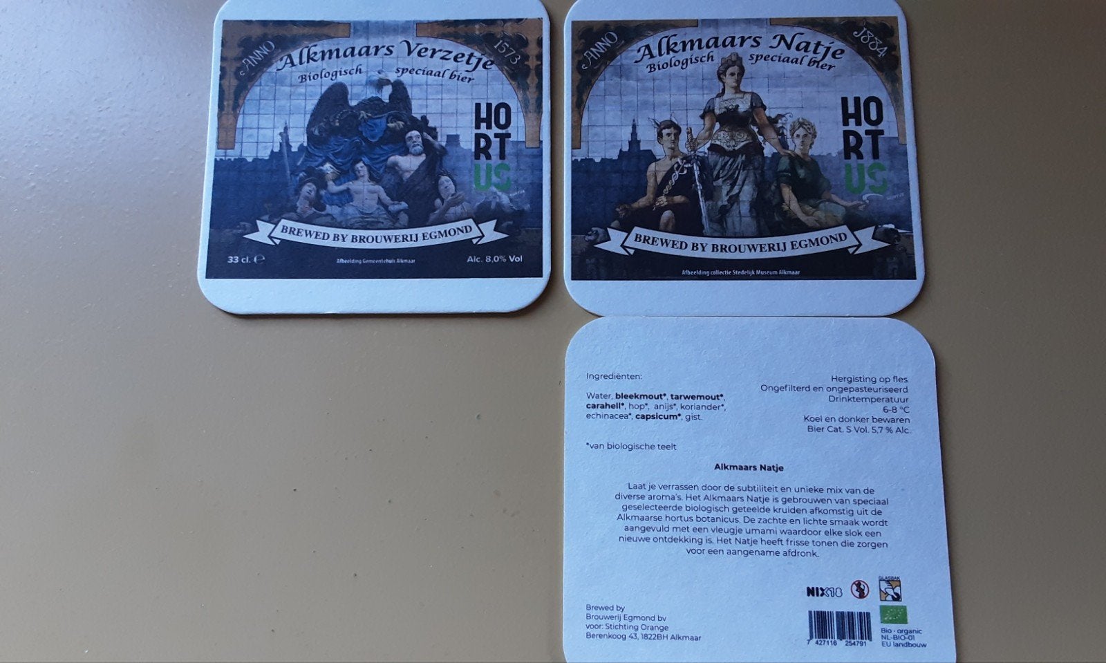 Bierviltjes Brouwerij Egmond: Alkmaars Verzetje & Natje, Ophalen of Verzenden, Zo goed als nieuw, Viltje(s), Overige merken