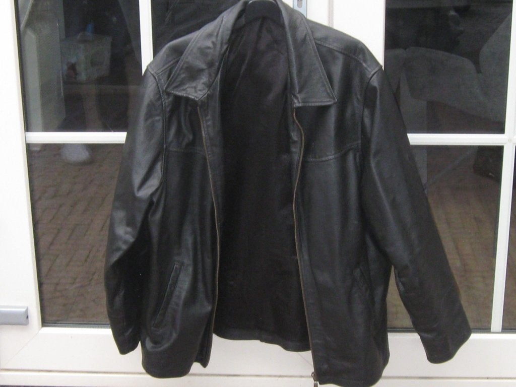 Zwarte leren jas maat xxxl, Ophalen, Zwart, Overige maten, Zo goed als nieuw