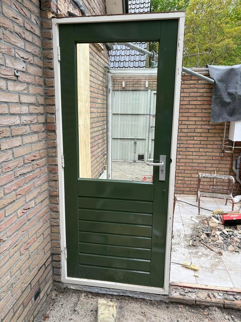 Buitendeur met glas en panelen, Doe-het-zelf en Verbouw, Deuren en Horren, Ophalen, 80 tot 100 cm, 200 tot 215 cm, Hout