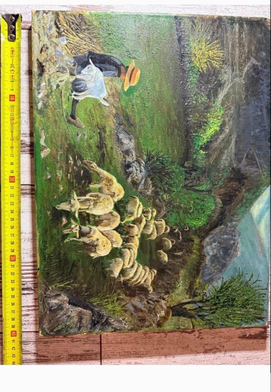 Prachtig Olieverf Schilderij: Herder met Schapen in Dal, Antiek en Kunst, Doek, Realistisch, Ophalen of Verzenden, Olieverf