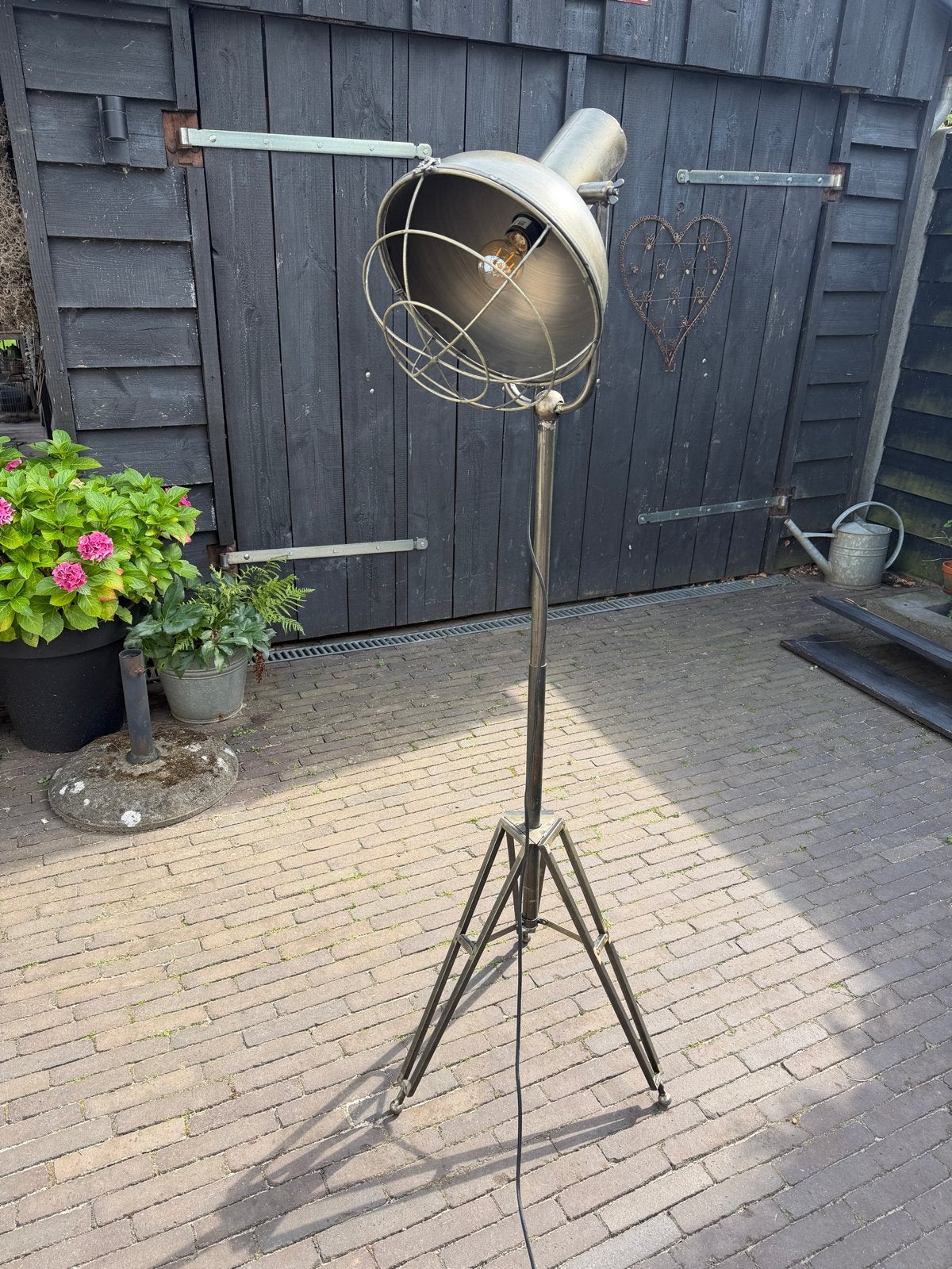 Industriële Schemerlamp / Vloerlamp - Metaal, Huis en Inrichting, Ophalen, Gebruikt, E27 (groot), Metaal