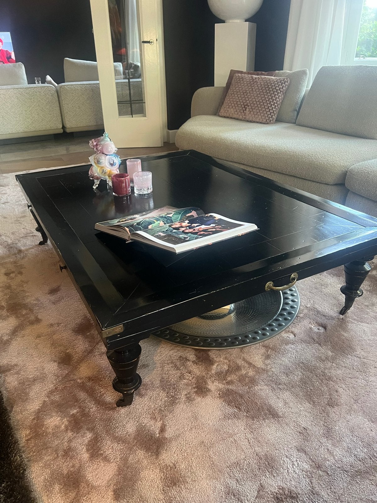 Zwarte Salontafel met Uitschuifbare Bladen,  1.10x1.50x40 cm, Huis en Inrichting, Tafels | Salontafels, Ophalen, 100 tot 150 cm