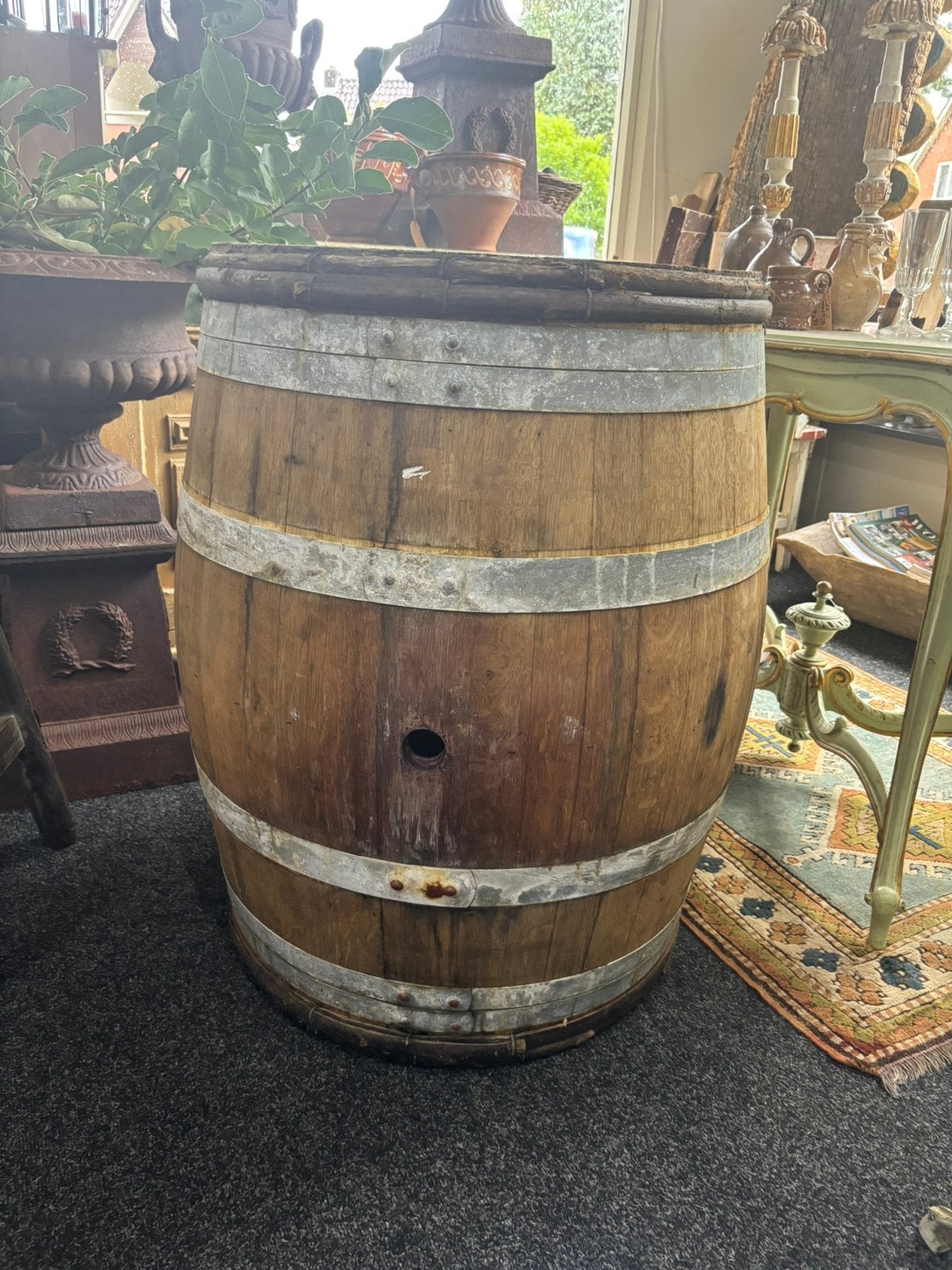 Franse wijn ton/vat carlotte antiek en brocante, Tuin en Terras, Regentonnen, Ophalen, Gebruikt, ., 75 tot 150 liter