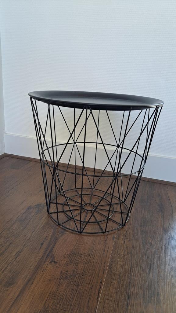 Draadmand met dienblad, Huis en Inrichting, Tafels | Bijzettafels, Ophalen, Minder dan 55 cm, Metaal of Aluminium, Rond