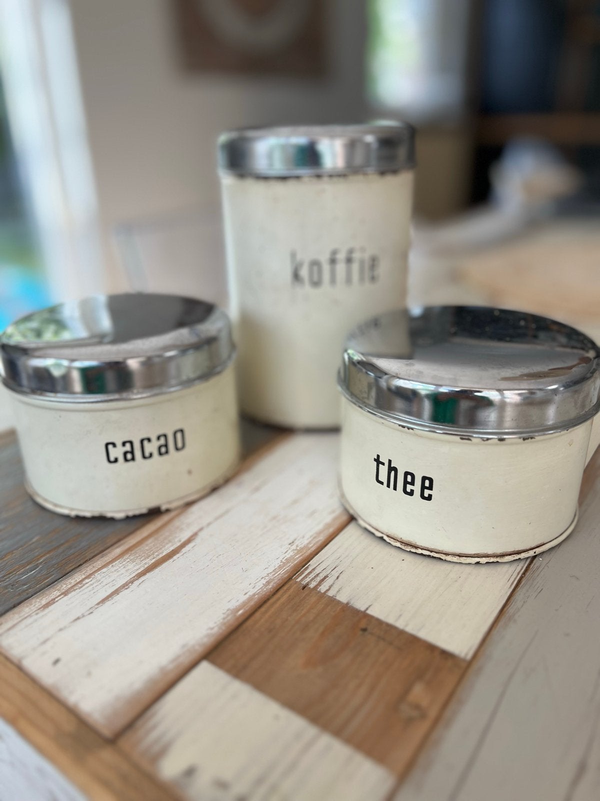 Retro voorraadblikken: Thee, Cacao, Koffie set, Ophalen