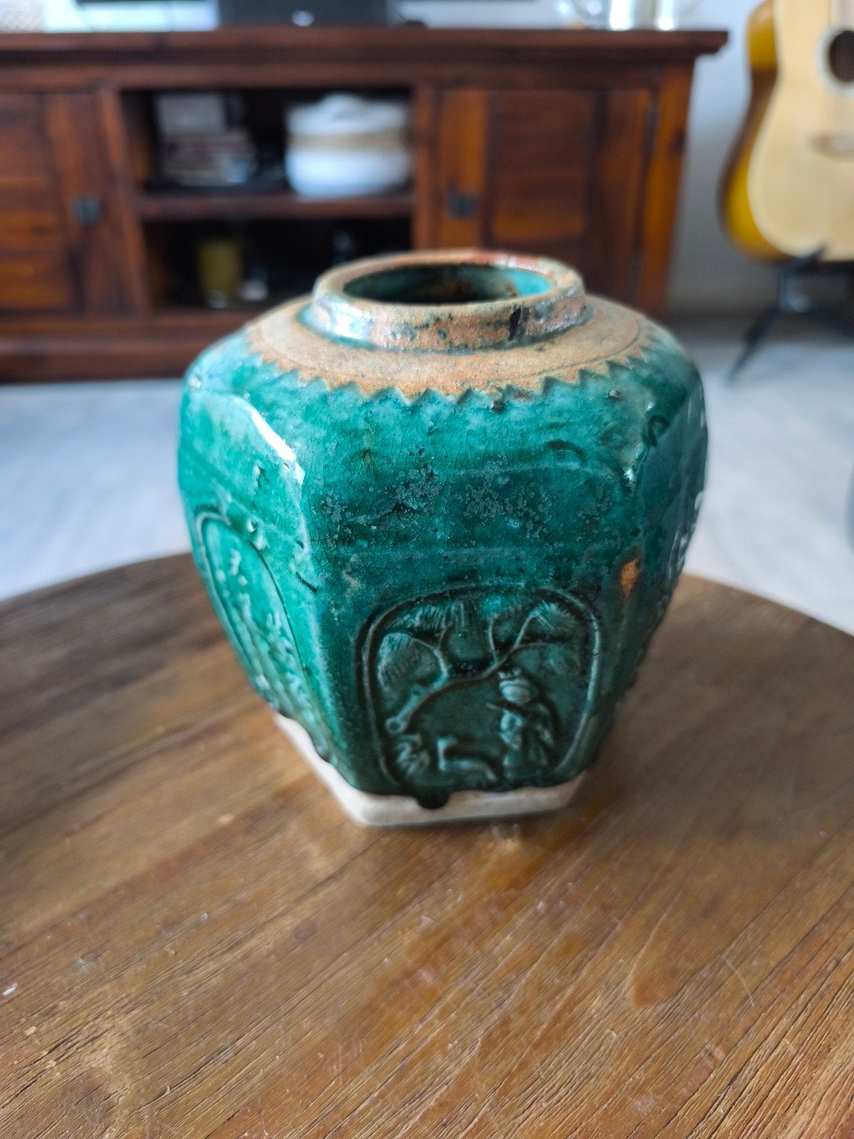 Bijzondere Chinese Shiwan gemberpot, groen, 17 cm, Antiek en Kunst, Ophalen of Verzenden