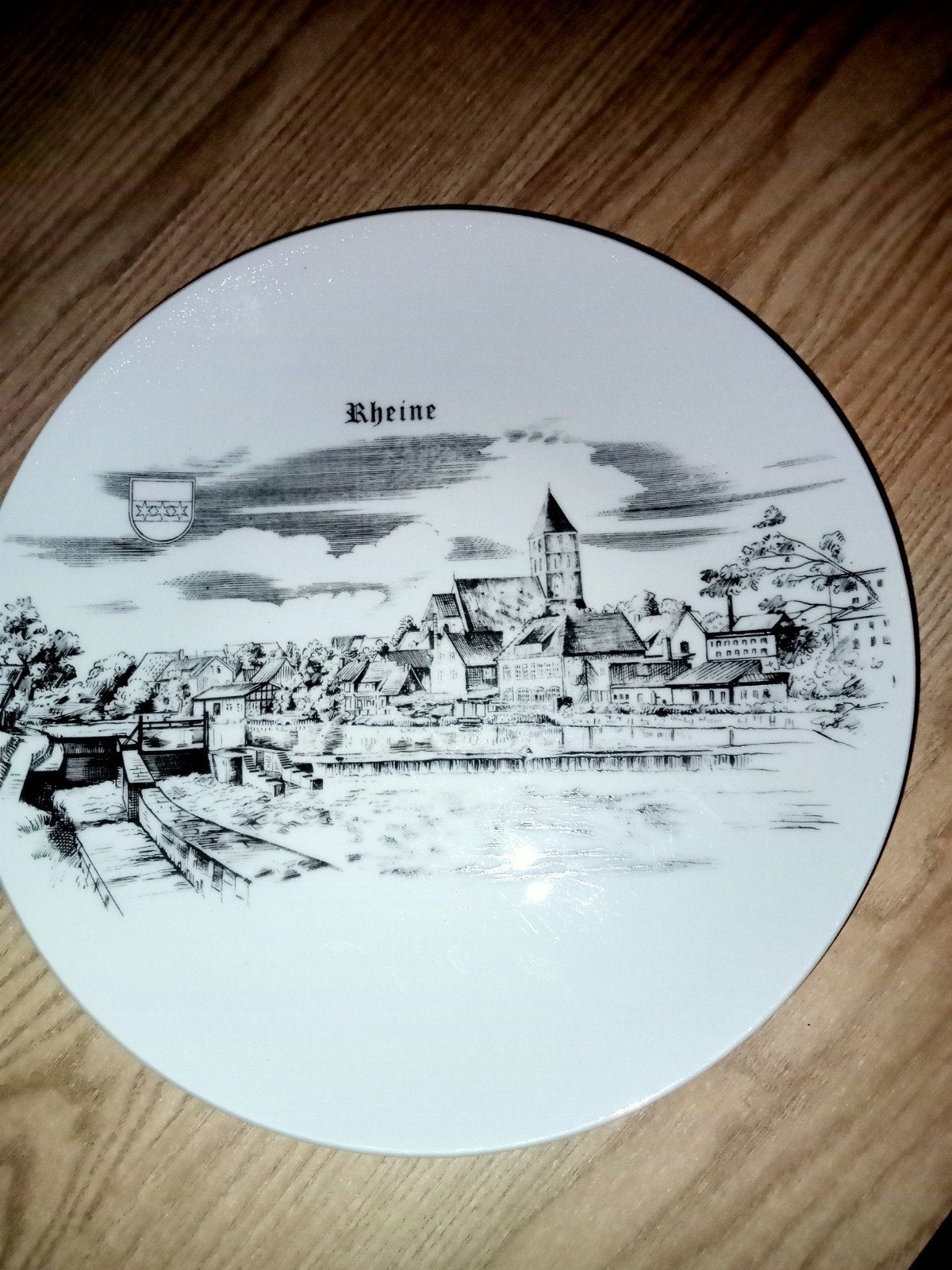 Zeer mooi decoratief bord met het stadsaanzicht van Rheine, Antiek en Kunst, Ophalen of Verzenden