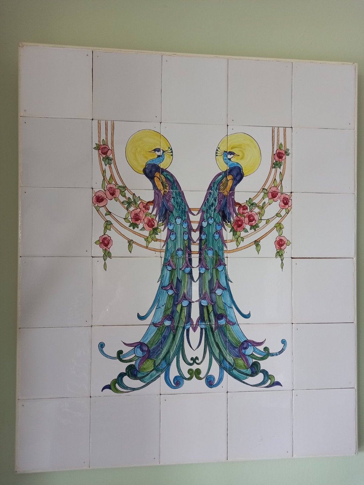 Antieke Tableau met Jugendsti pauwen & antieke Friese witjes, Antiek en Kunst, Ophalen