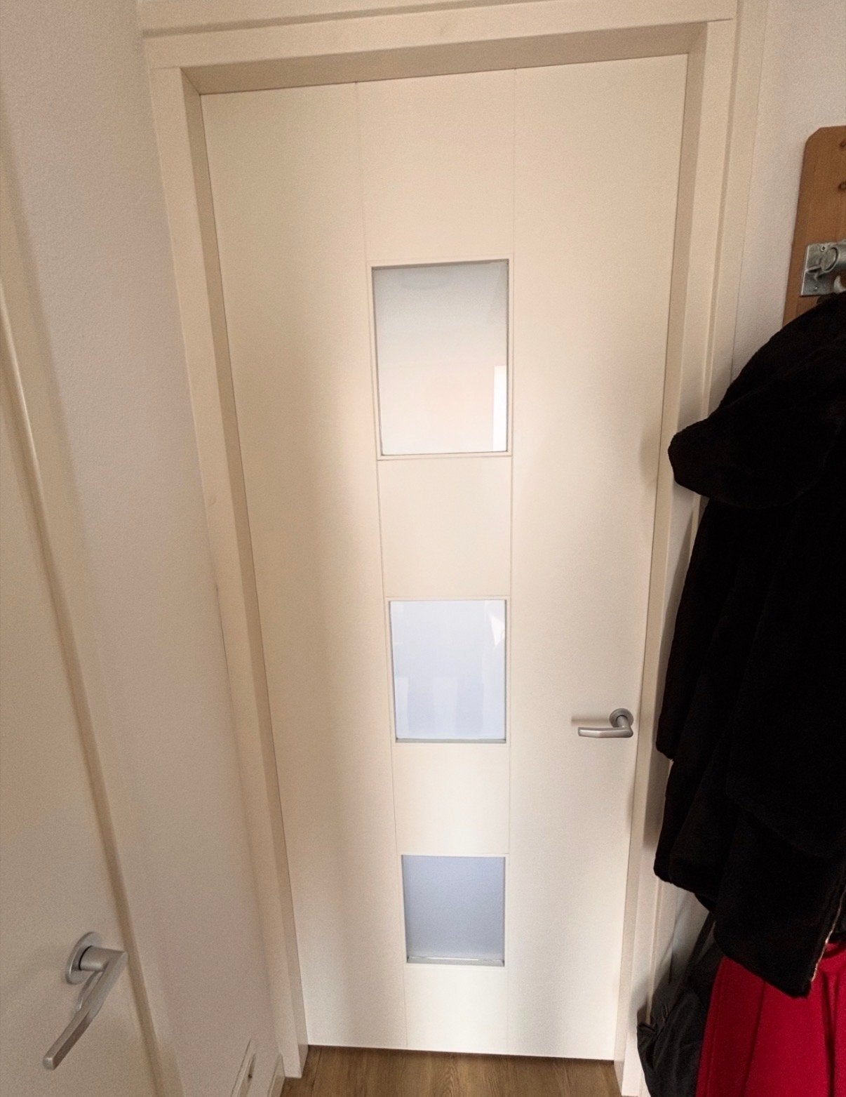 Binnendeur met melkglaspanelen 231x88 cm, Gebruikt, 80 tot 100 cm, 215 cm of meer, Binnendeur