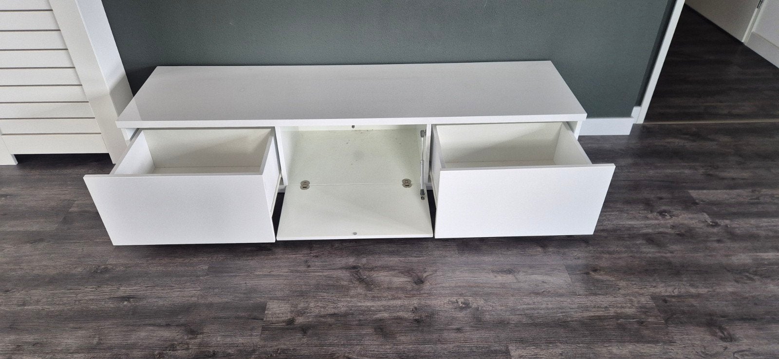 Hoogglans wit tv-meubel 180 cm met lades en klepkast, Huis en Inrichting, Kasten | Televisiemeubels, Ophalen
