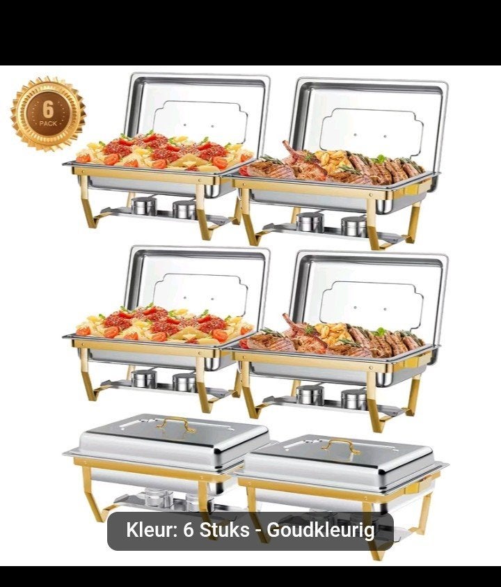 9QT 6-delige Buffet Chafing Dish Set Goudkleurig, Ophalen of Verzenden, Nieuw