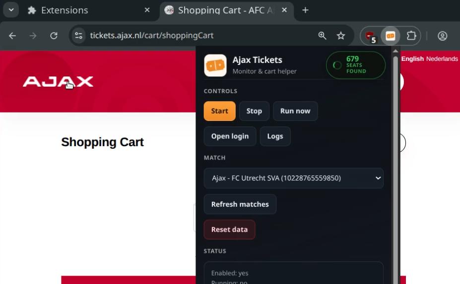 Kaarten voor Ajax naast elkaar, Twee personen