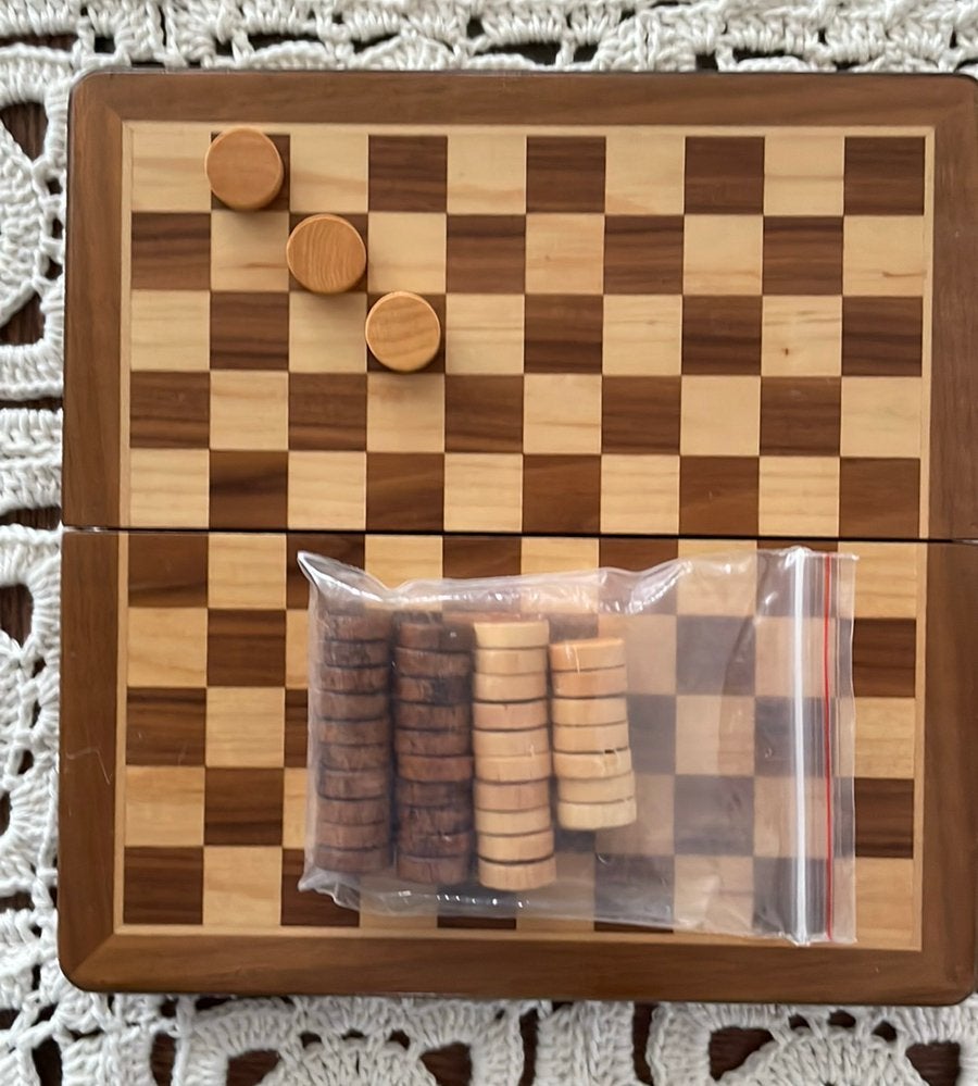 Damspel 20 cm. hout ingelegd  cassette Nieuw, Ophalen of Verzenden, Nieuw
