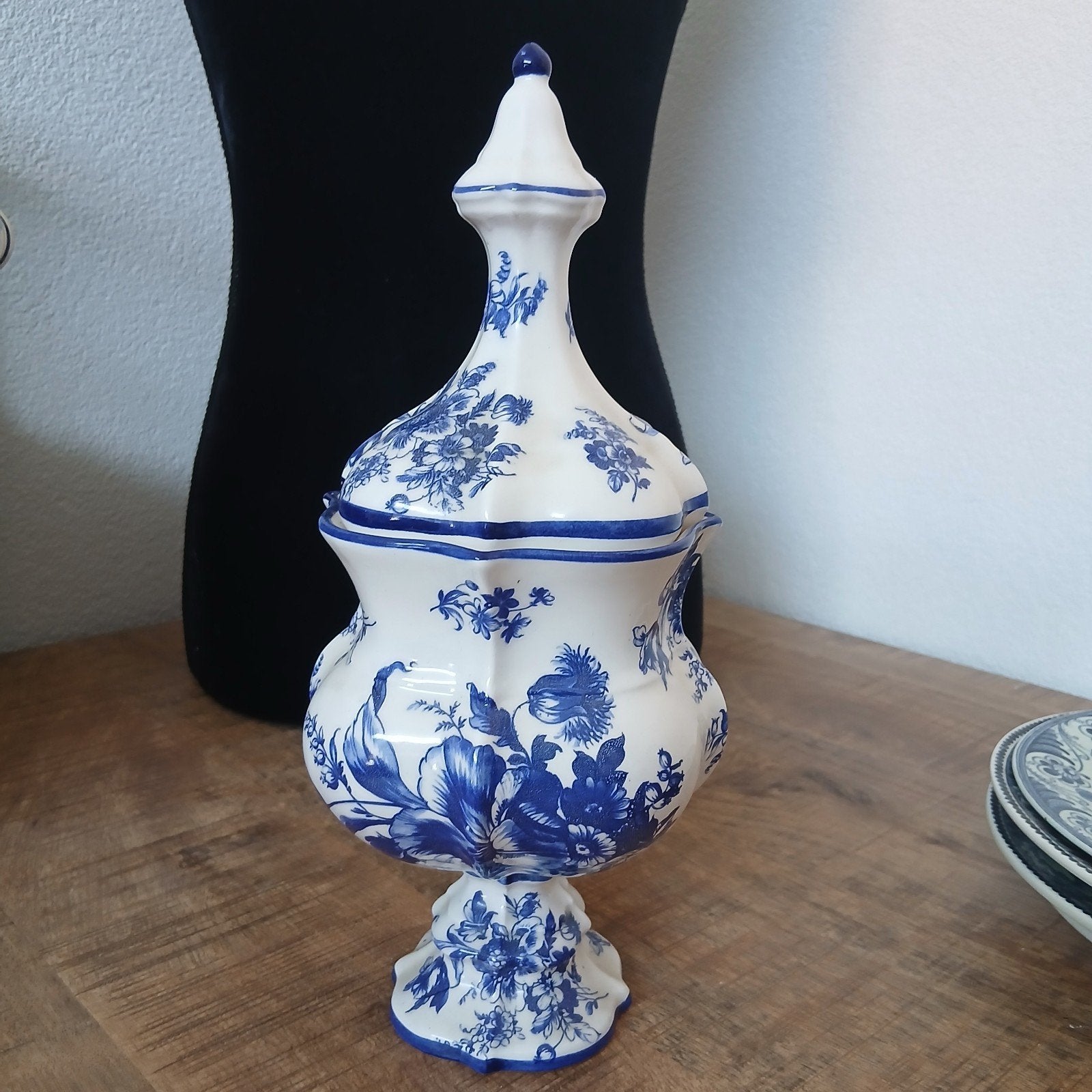 Delfts Blauw Gemberpot met Deksel - Bloemmotief, Ophalen