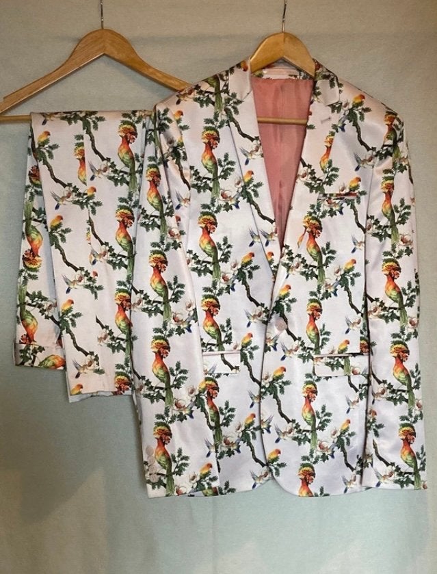 Uniek ASOS Design Pak met Papegaaienprint - Maat M, Kleding | Heren, Kostuums en Colberts, Ophalen of Verzenden, Zo goed als nieuw