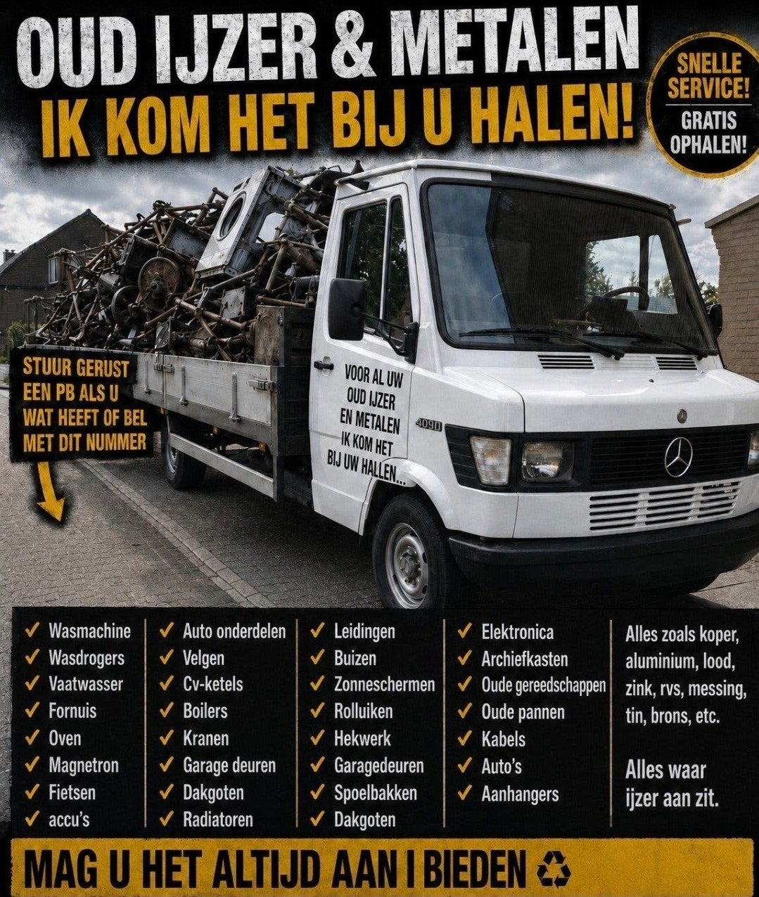 Wij komen gratis uw oud ijzer bij u ophalen., Doe-het-zelf en Verbouw, Metalen, Ophalen of Verzenden