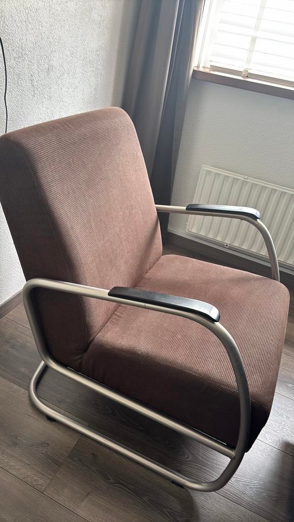 Leuke bruine stoel met rib stof, Huis en Inrichting, Fauteuils, Ophalen, Gebruikt, 75 tot 100 cm, Stof
