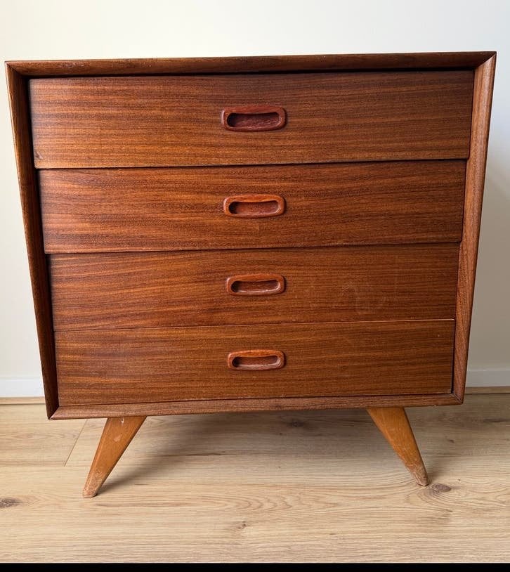 Vintage kast ladekastje mid century, Huis en Inrichting, Ophalen, 50 tot 100 cm, Zo goed als nieuw, 3 of 4 laden