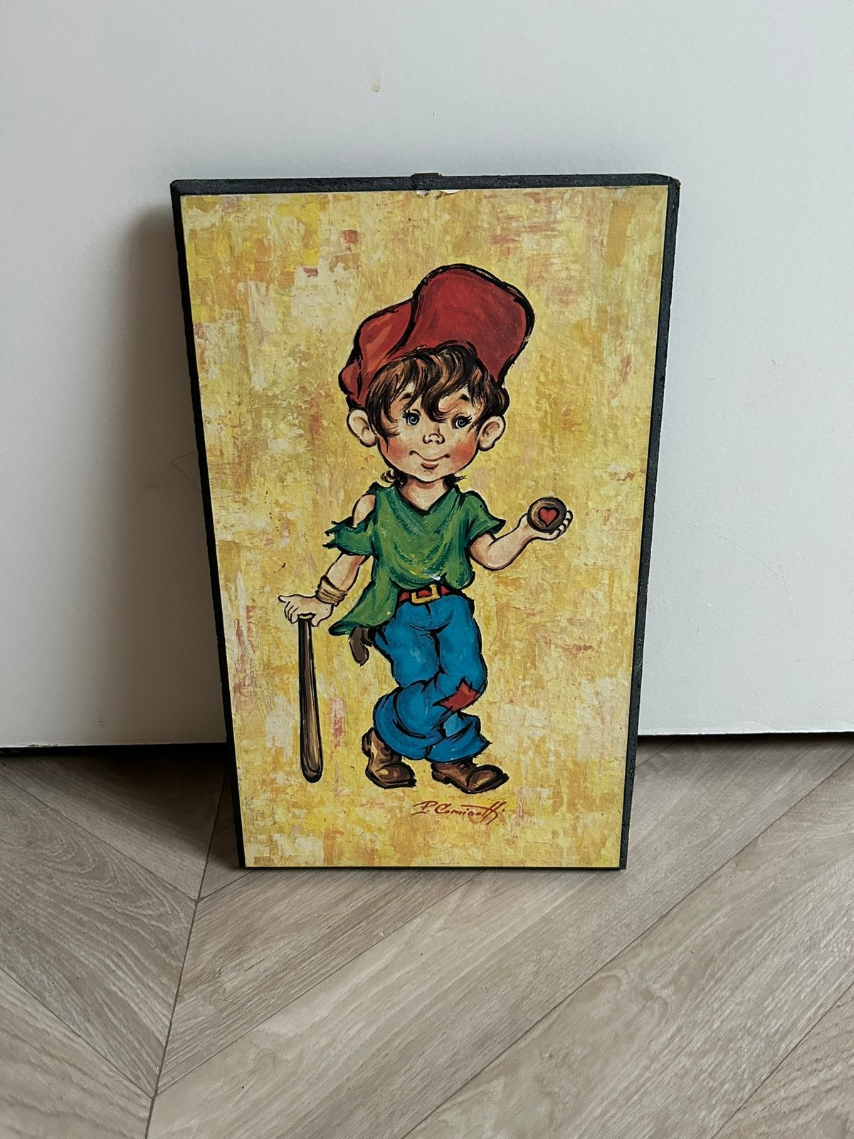 Schilderijtje jongen honkbal, Ophalen of Verzenden, Zo goed als nieuw, Minder dan 50 cm, Schilderij