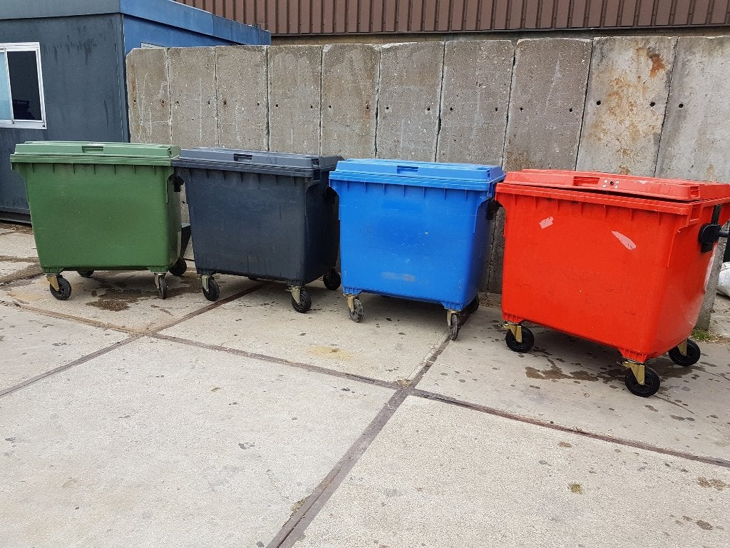 KUNSTOF AFVALCONTAINER 1100L- DIRECT BESCHIKBAAR, Huis en Inrichting, Woonaccessoires | Prullenbakken, Ophalen, Kunststof, Gebruikt
