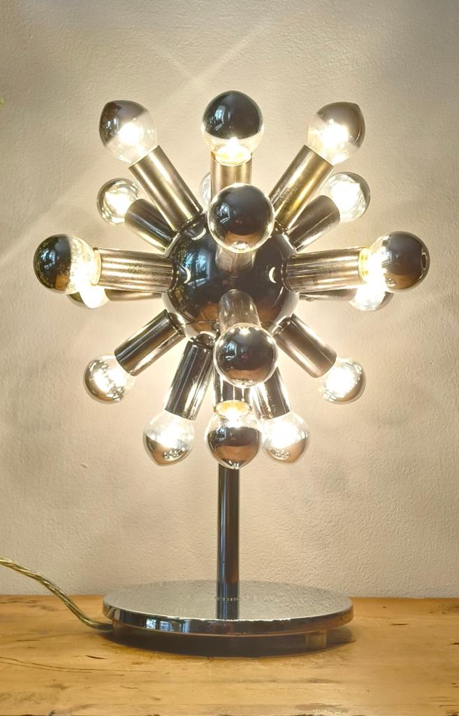 Vintage 70's Sputnik tafellamp, Gebruikt, Vintage, Retro, Mid-century, Sputnik, Ophalen of Verzenden, Metaal
