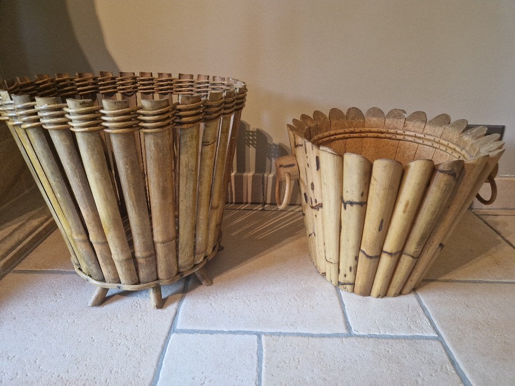Franse bamboe cachepotten, jaren 50, Antiek en Kunst, Ophalen of Verzenden