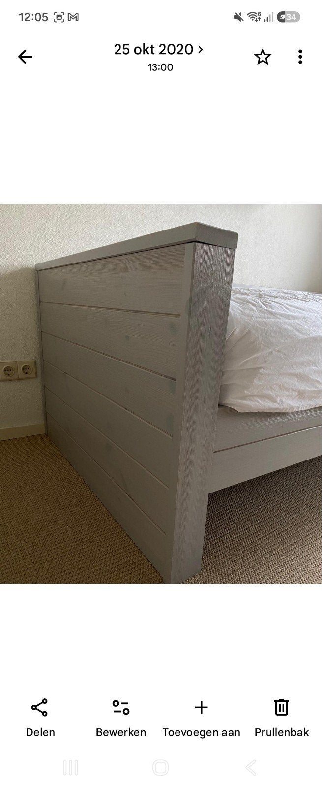 Eenpersoonsbed grijs hout met lattenbodem, Ophalen, Gebruikt, 90 cm, Eenpersoons