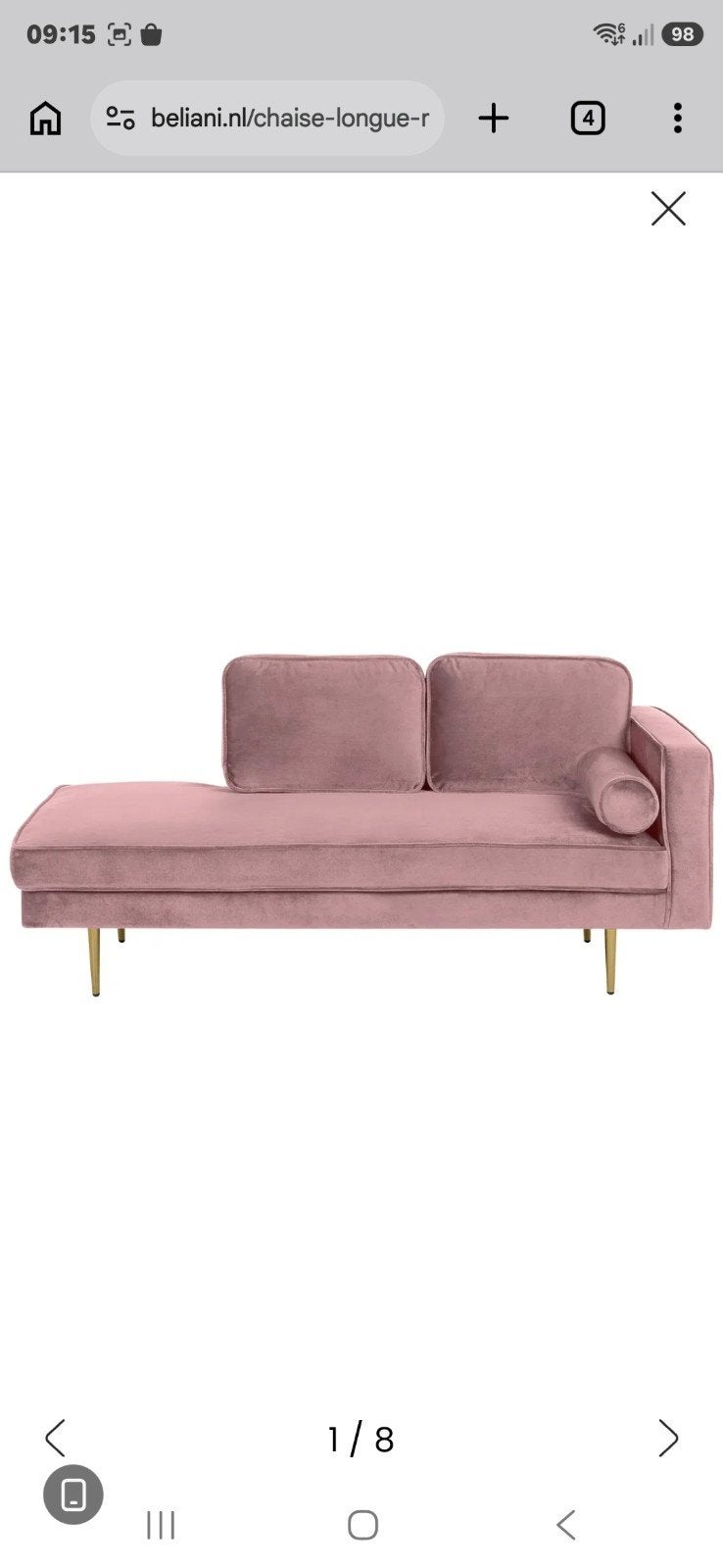 Beliani Roze Velvet Chaise Longue Rechts&Links, Ophalen, Gebruikt, Tweepersoons, Roze