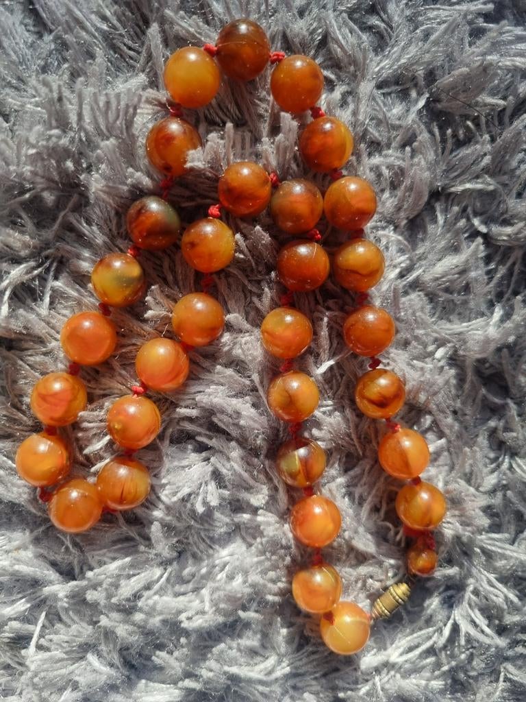 Oude Bakelieten Kralenketting - Amberkleurig, Ophalen of Verzenden, Gebruikt, Oranje, Kunststof of Plastic