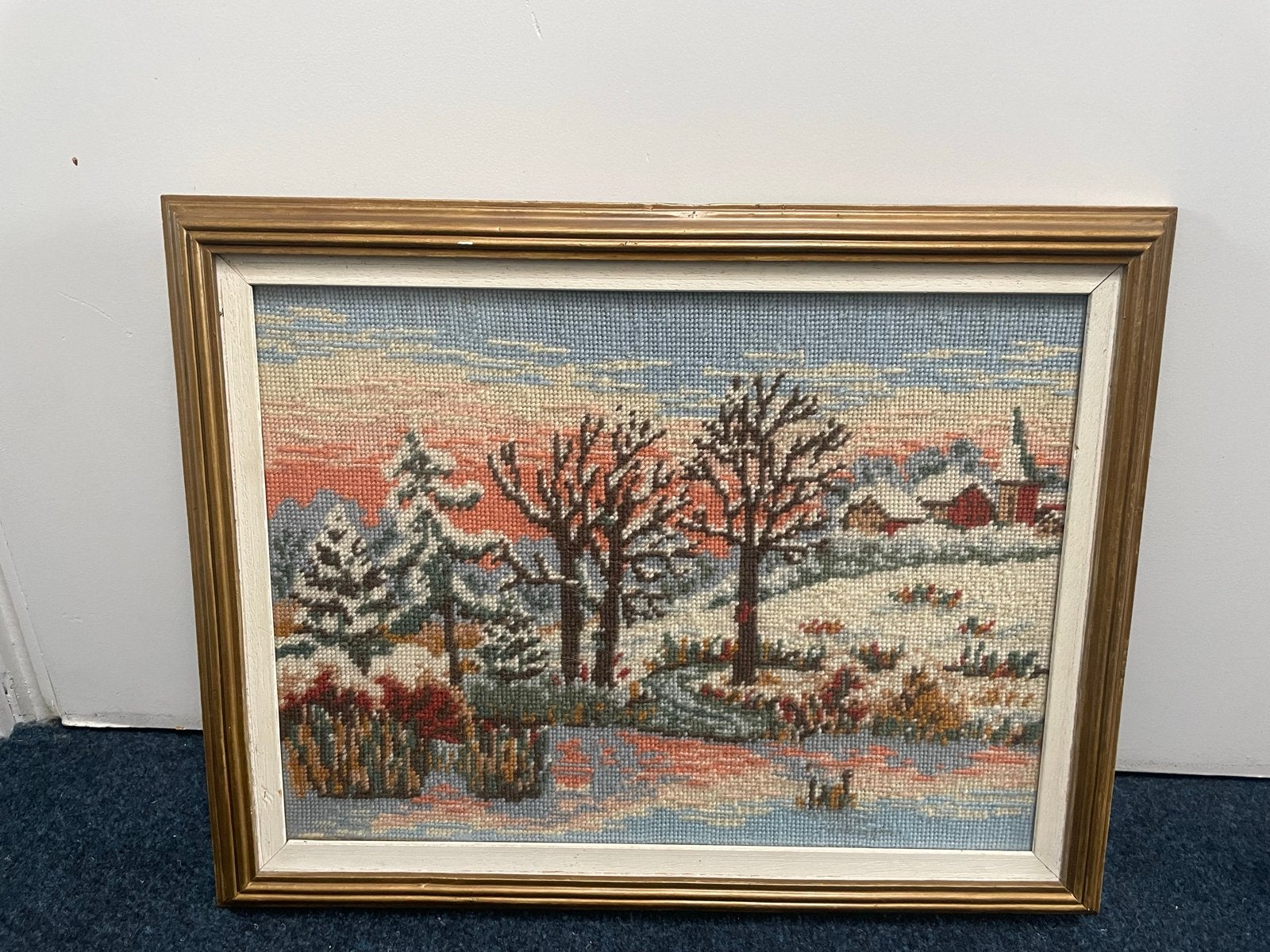 Geborduurd Winterlandschap in Lijst, Ophalen, Zo goed als nieuw, Overige onderwerpen