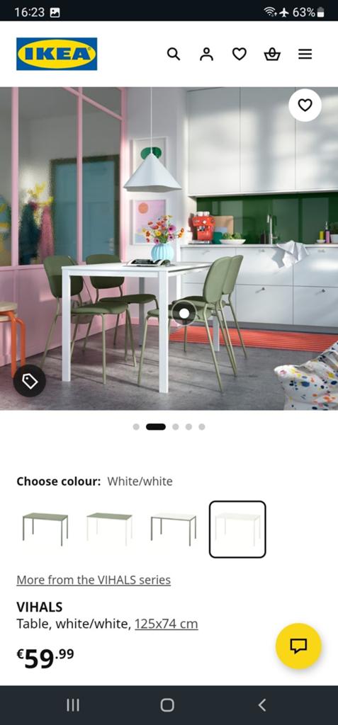 IKEA VIHALLS tafel, wit, 125x74 cm, Ophalen, Gebruikt, 100 tot 150 cm, Modern, Scandinavisch
