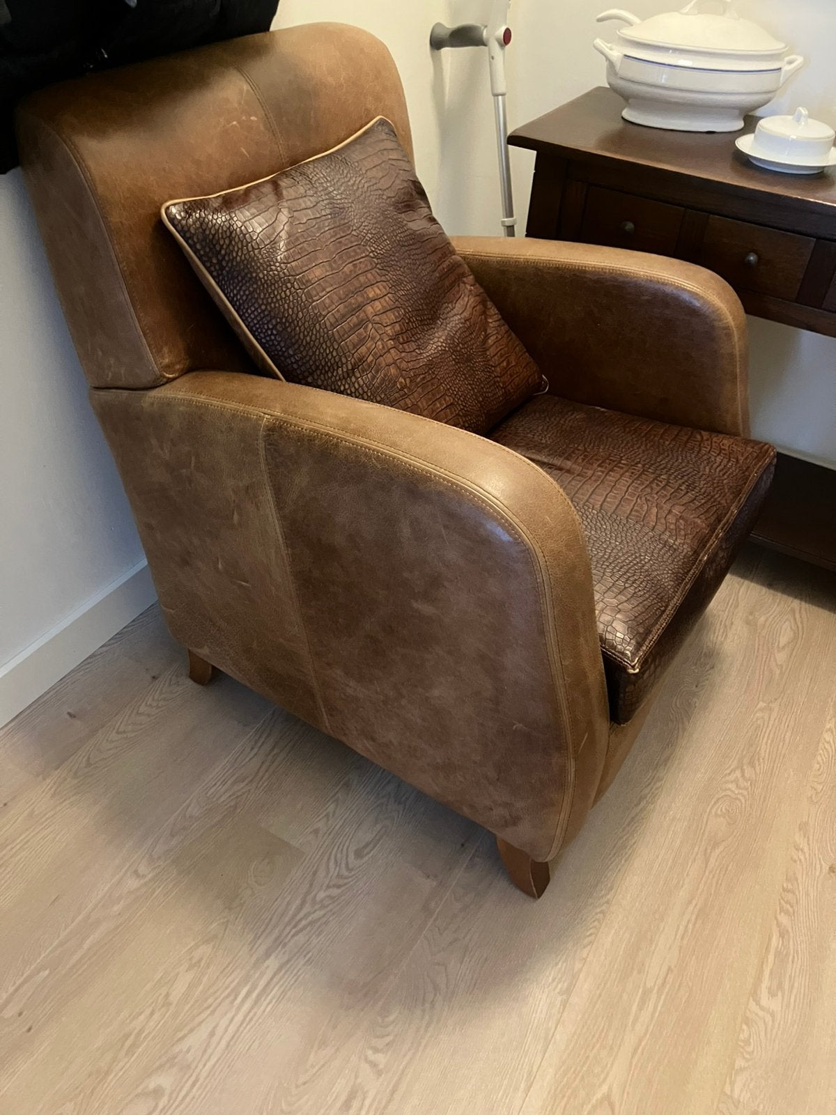 Leren fauteuil, Huis en Inrichting, Ophalen, Gebruikt, Klassiek, 50 tot 75 cm