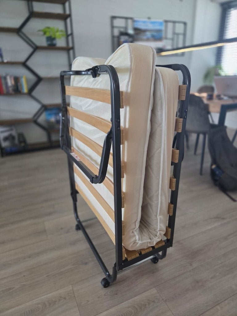 GIANTEX Opklapbed 80 x 200 cm met matras van schuimrubber, Ophalen, Eenpersoons, Zwart, 190 cm of minder