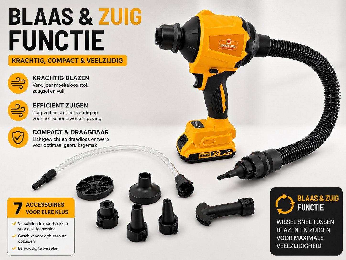 Dusting Gun – Geschikt voor DeWalt XR 18/20V Accu’s, Lineax pro, Nl, Nieuw, Lineaxpro@gmail.com
