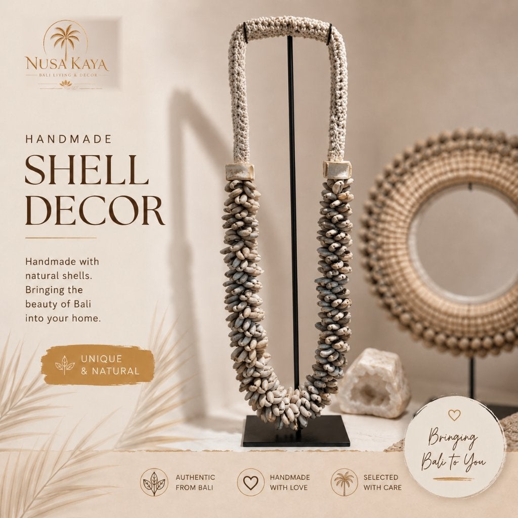 Balinese schelpenketting op standaard, Huis en Inrichting, Beige, Verzenden, Boho, Nieuw