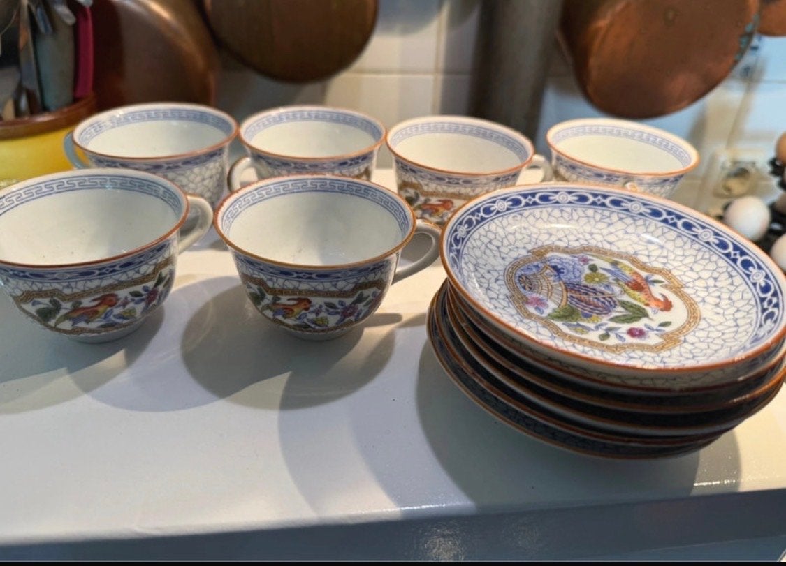 6 Antieke Chinese Kop en Schotels uit Erfenis, Antiek en Kunst, Ophalen of Verzenden
